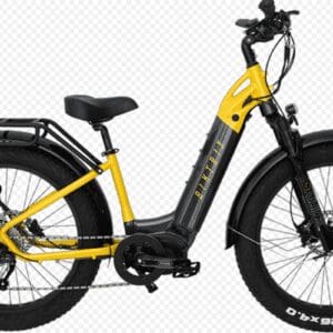 A yellow and black bike is parked on the ground