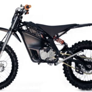 A dirt bike is shown with no wheels.