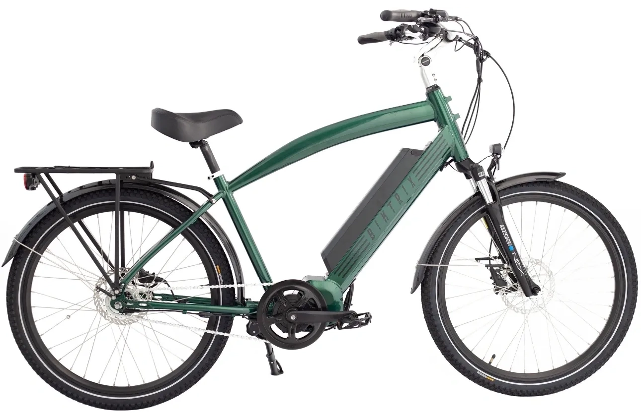 A green bicycle is parked on the ground