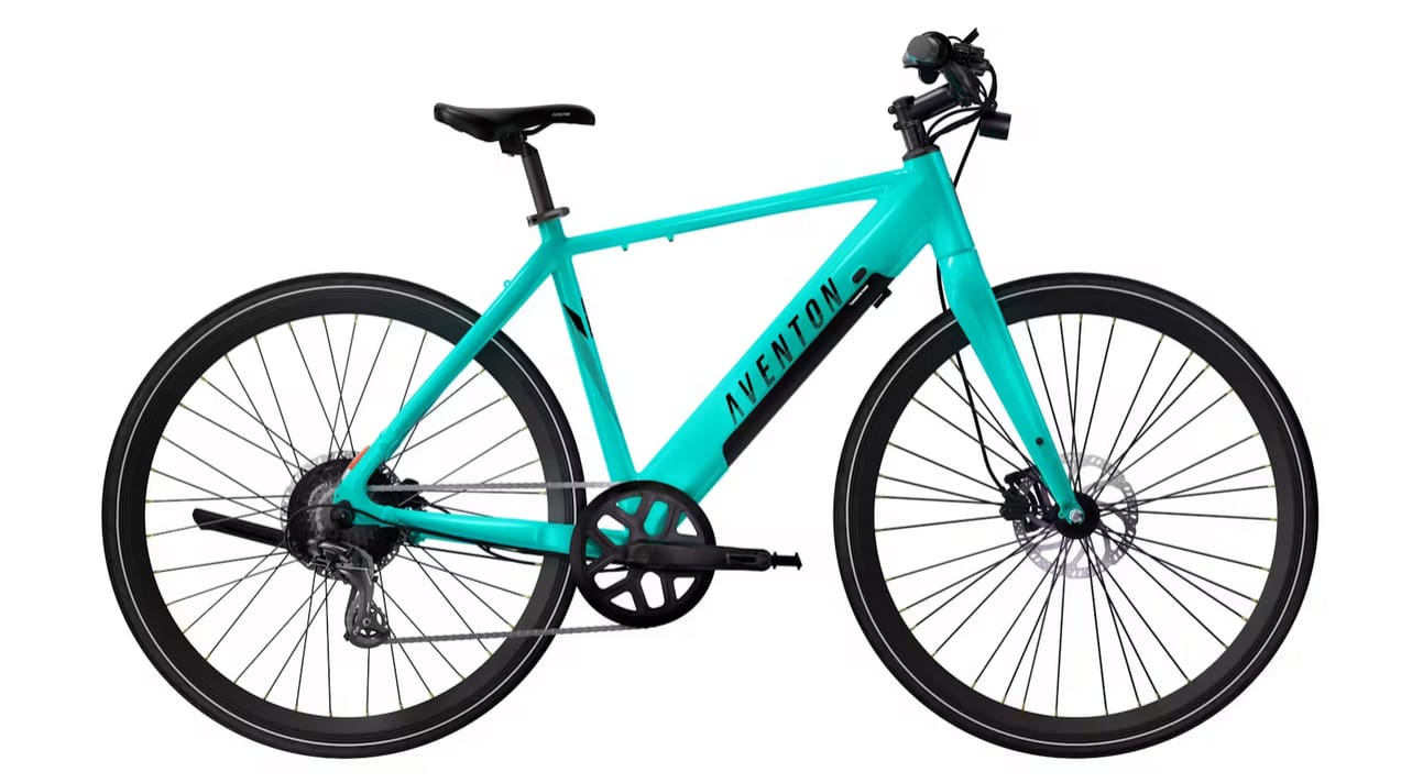 Teal Aventon electric bicycle.